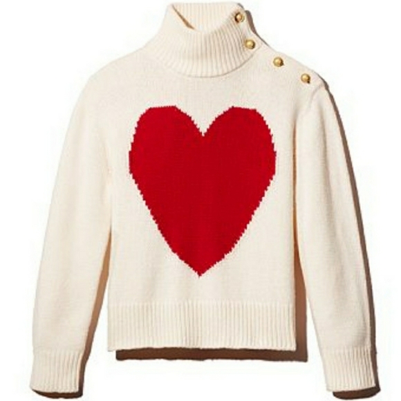 kate spade Sweaters - Kate Spade Heart Sweater Knit Wool Blend Cream and Red Gold Buttons